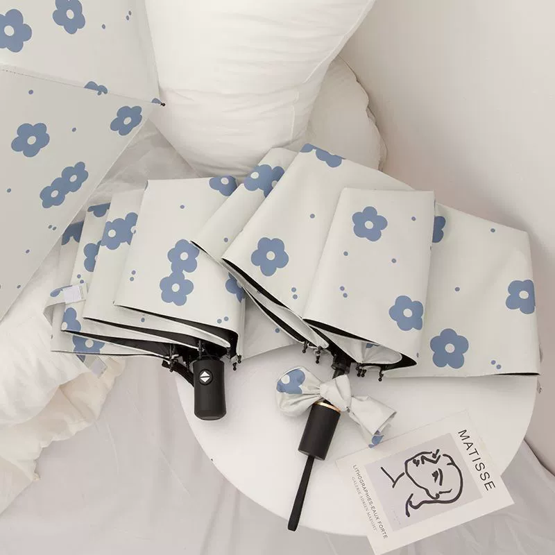 Маленький свежий зонт, полностью автоматический зонт, утолщенный и прочный, портативный складной солнцезащитный зонт от УФ-солнца как от дождя, так и от солнца.