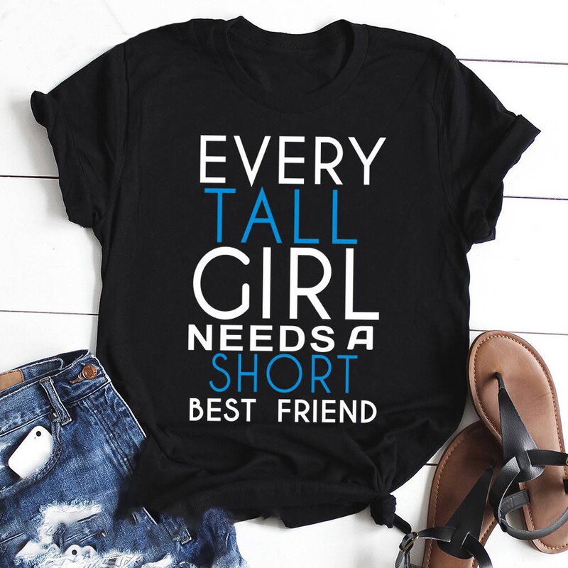 Foreign Trade New Tall Girl Needs Friends English Letter Print Women's Short-Sleeved Round Neck Women's T-Shirt Top