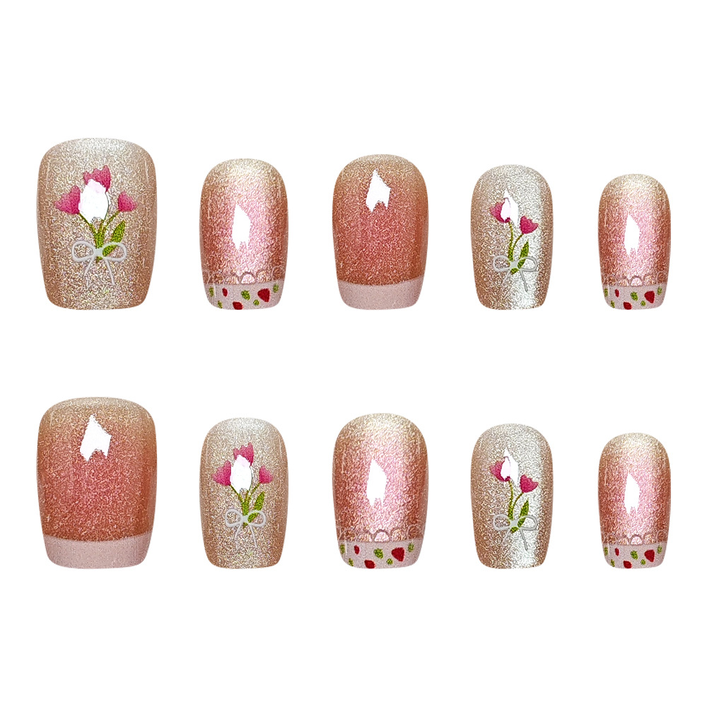 10 piezas de uñas de amor simple de código dividido, ojo de gato, tulipán, pegatina de uñas, arco, armadura corta rosa