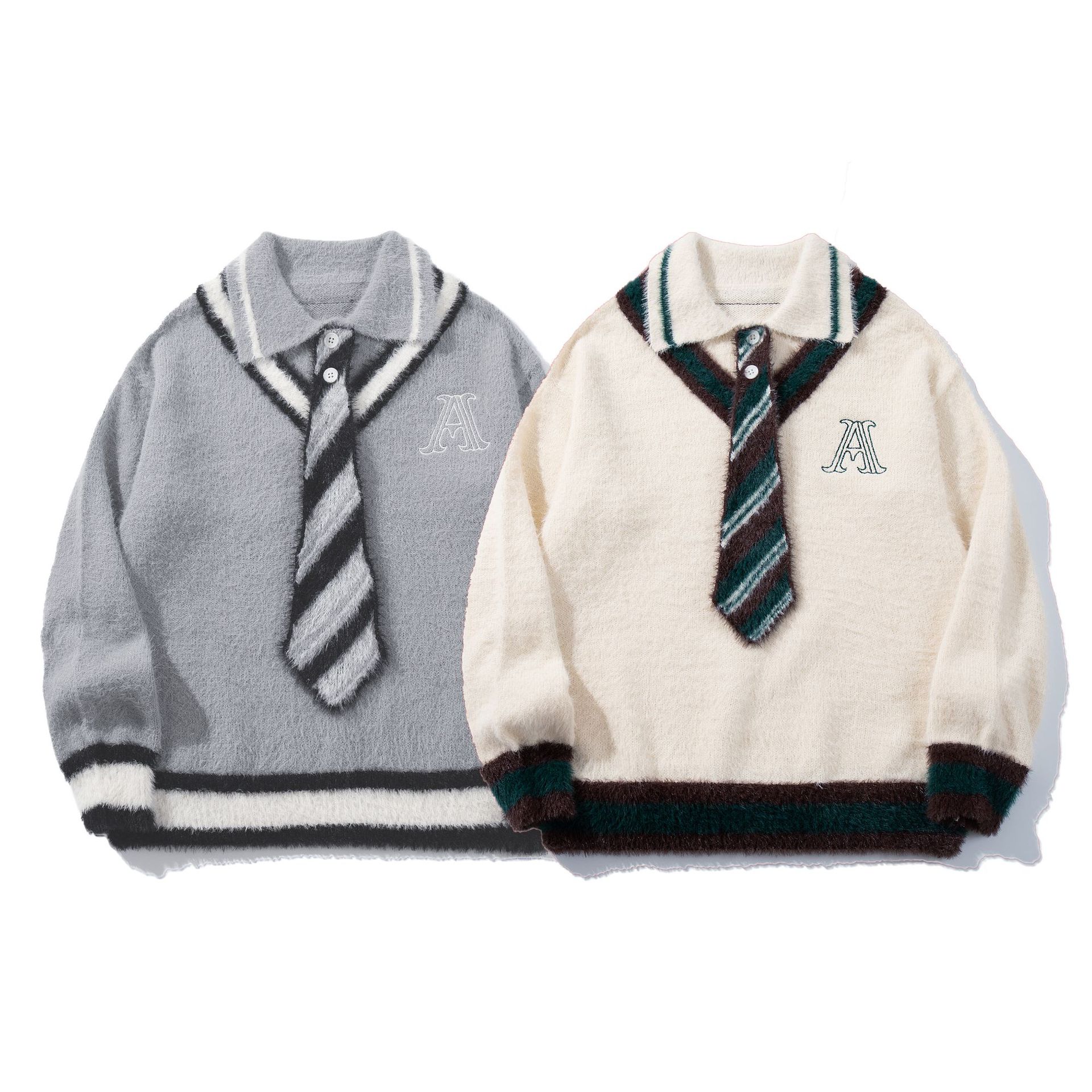 YWFG mujer americana retro estilo universitario otoño 2024 pareja superior versátil cuello redondo manga larga suéter de punto