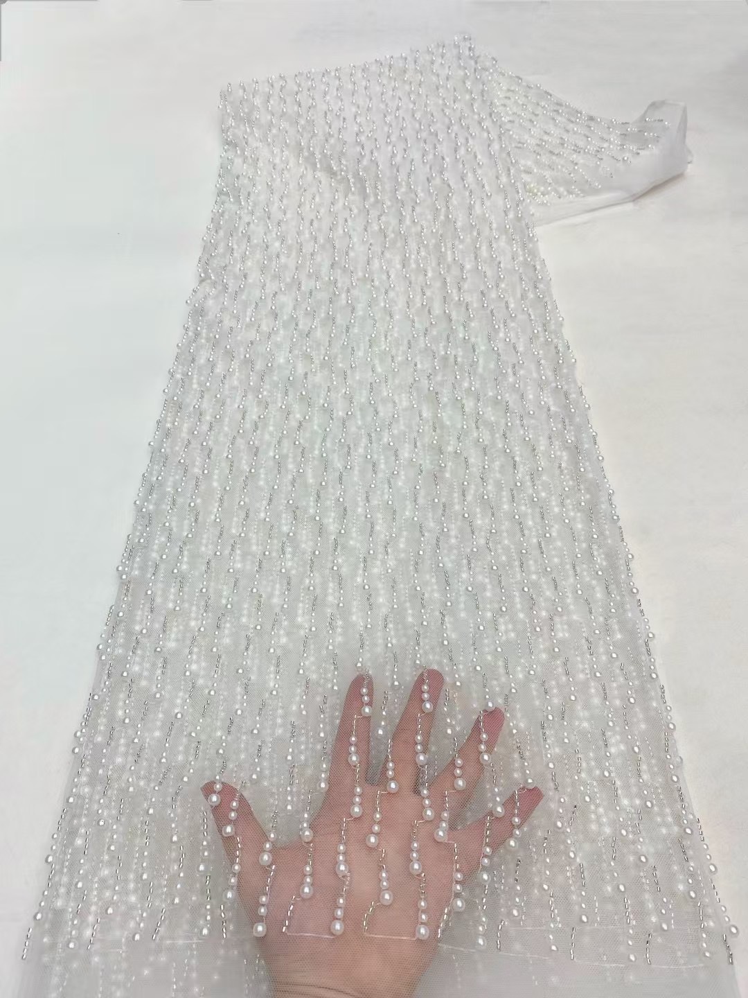Tela de encaje africano con bordado de cuentas grandes y pequeñas, tela de tul francés para novias nigerianas, vestido de novia con bordado tridimensional