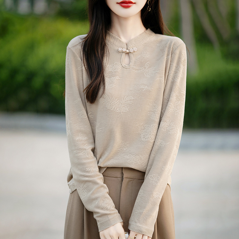 2026 Spring and Autumn Improved Qipao Collar Knitted Sweater Half-High Collar Sweater Base Layer Xiangfei New Chinese Style National Style Top