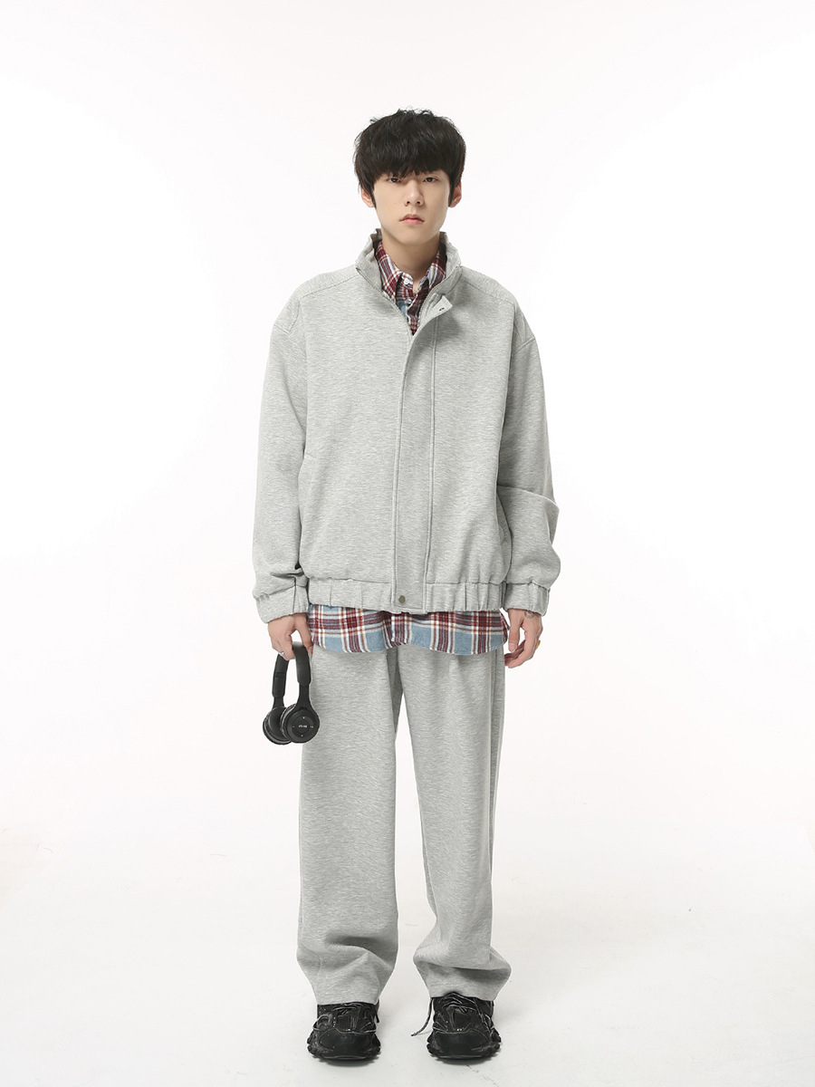 Mtlclothes ropa de los hombres | 2023 otoño nueva suelta deportes stand collar pantalones simple traje casual