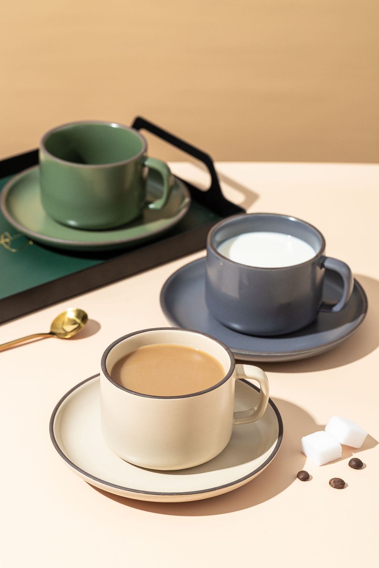 _哑光色釉陶瓷咖啡杯碟批发