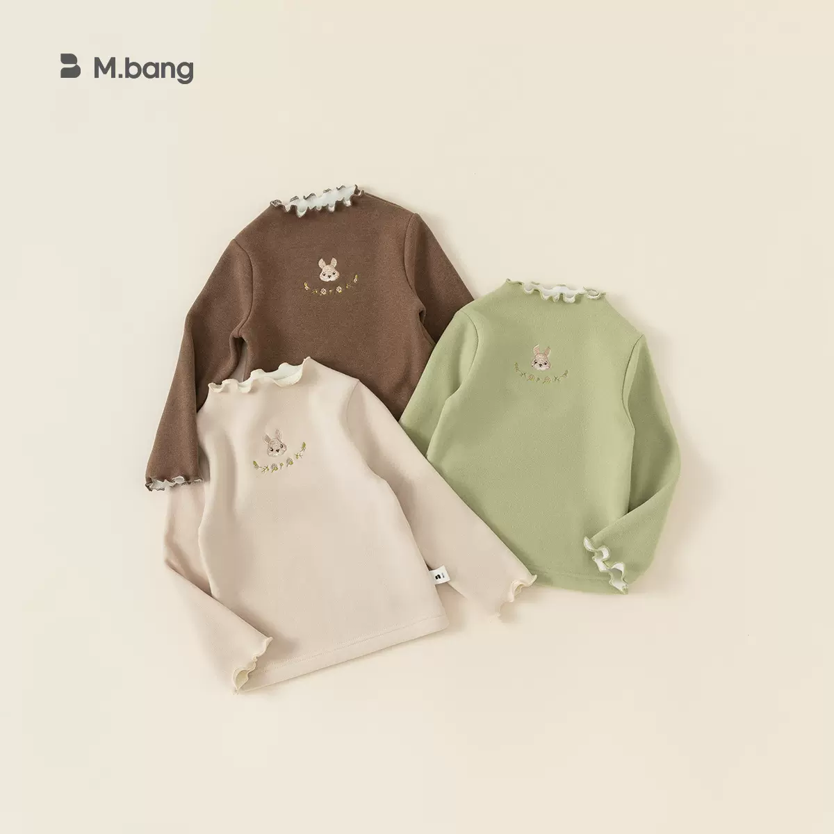 宥宝童装女童冬装多色上衣儿童小兔子绣花一体绒内搭女宝宝打底衫