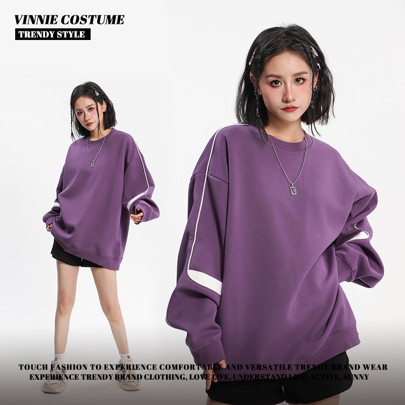 Early autumn blockbuster 380g color matching crew neck pullover vests women's American fashion brand loose Joker solid color long sleeve lovers