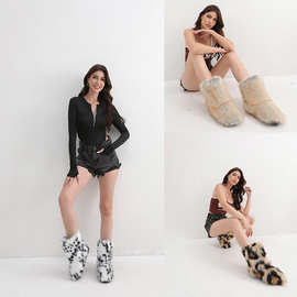 gal系小众涩谷辣妹多色毛毛靴子保暖长筒靴中筒冬潮个性雪地靴女