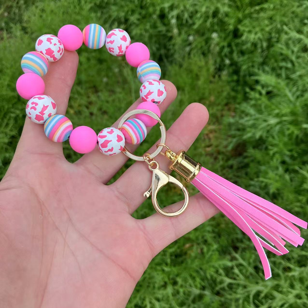 50g Weight Bracelets, Keychain Classification 1 Piece Quantity Holiday, Daily Occasion Silica Gel Material Color Block Pattern Casual, Vacation Style 1 Piece Casual Vacation Color Block Silica Gel Bracelets Keychain 4