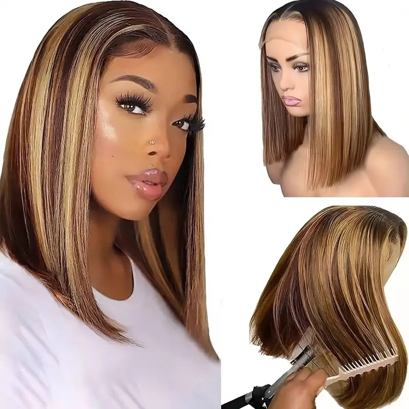 Peruca Bob de comprimento médio com renda frontal, feita de cabelo sintético, ideal para exportação e com grande procura._voghion.com