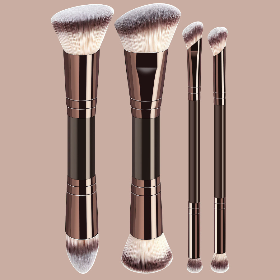 Juego de Brochas de Maquillaje de Doble Cabezal Plástico PS Maquillaje Facial para Maquillaje