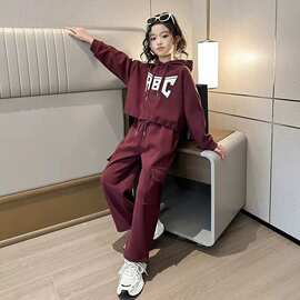 女童秋装套装新款韩版中大儿童洋气女孩连帽卫衣春秋季时尚两件套