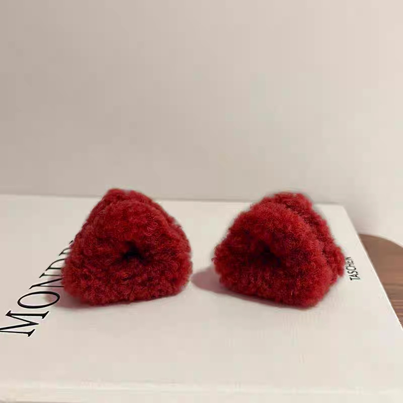 Pair - red lamb wool triangle hairpins