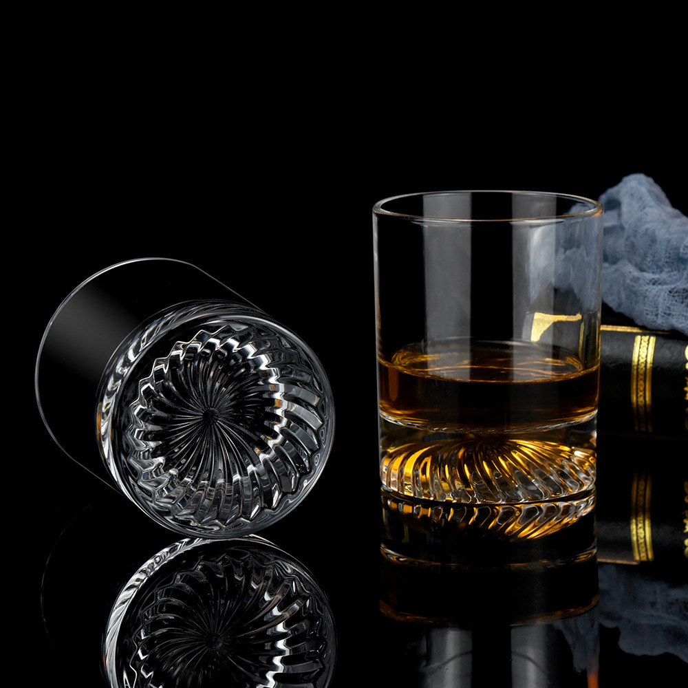 新款威士忌酒杯套装 现代简约扭纹底圆柱形酒杯两个礼盒装 伴手礼