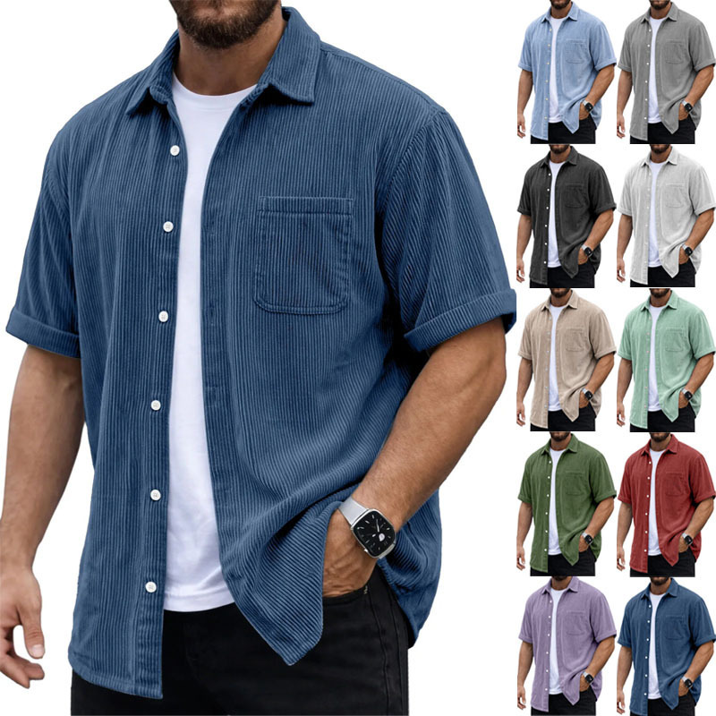 European and American Amazon Cross-Border Summer Men's Corduroy Casual Men's Short-Sleeved Shirts Beach Short-Sleeved Shirts European and American Amazon Cross-Border Summer Men's Corduroy Casual Men's Short-Sleeved Shirts Beach Short-Sleeved Shirts