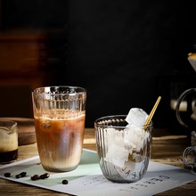 ins风 咖啡馆美式拿铁冰咖啡杯冷萃摩卡古典复古家用条纹玻璃杯子