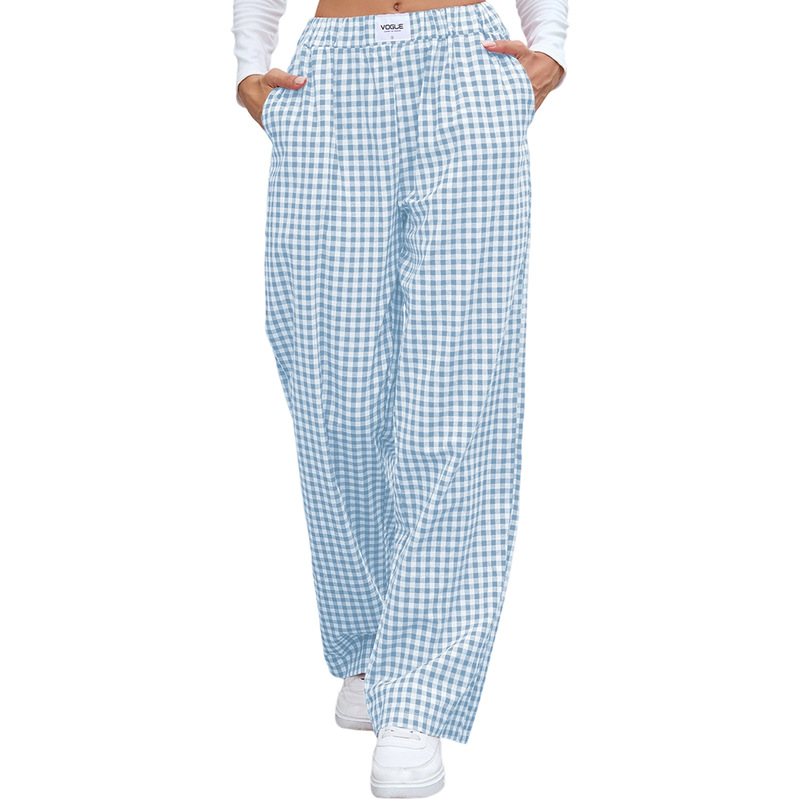 ヨーロッパとアメリカのクロスボーダー婦人服 2025 Amazon 新しい純綿チェック柄カジュアルボクサーパンツルーズポケットパンツ女性用|undefined