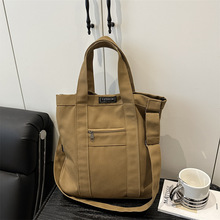复古日系帆布包女大学生上课手提包秋冬新款通勤大容量单肩斜挎包