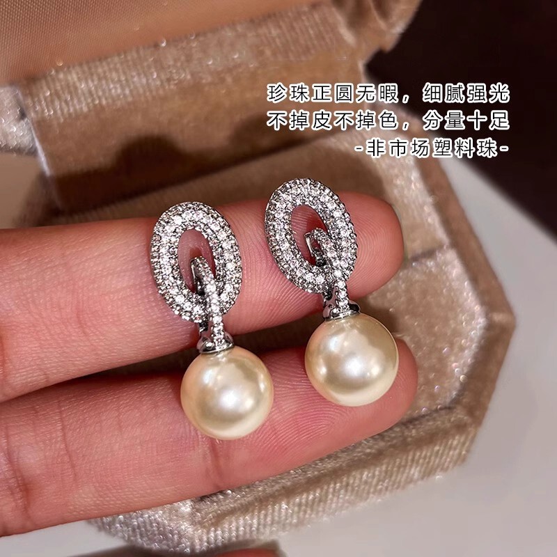 S925银针微镶精致锆石花朵耳钉女小众高级感珍珠耳环真金电镀耳饰|undefined