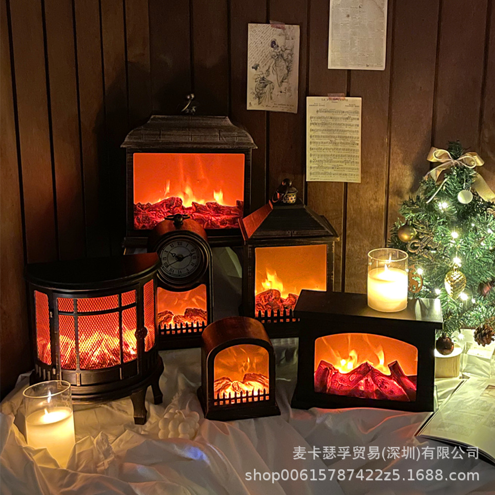 (2개) LED 시뮬레이션 불꽃 장식 벽난로 램프 복고풍 분위기 장식 벽난로 램프 북유럽 창조적 인 장식품 모양