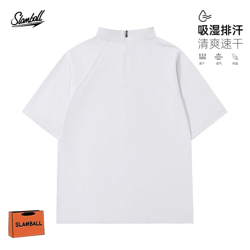 SLAMBALL Sports Short-sleeved T-shirt Zipper Sunscreen Running Marathon Running Moisture-wicking Quick-drying Clothes Fashion