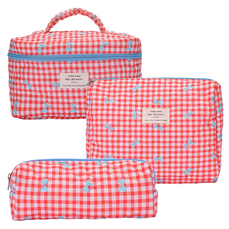 Bolsa de maquillaje portátil de gran capacidad de almacenamiento de flores pequeñas tela de algodón acolchada portátil flores lindas en estudiantes de viaje