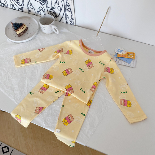 Anmeiya's new children's Lycra cotton seamless home wear four-season Korean style comfortable autumn clothes and pajamas set