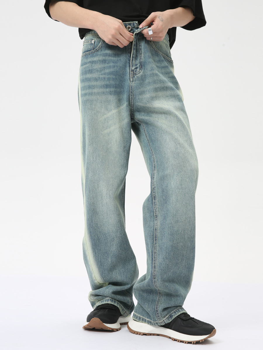 MTLCLOTHES Hombres| 2024 verano nuevos productos americanos de diseño gradiente de alta calle suelto rectas jeans