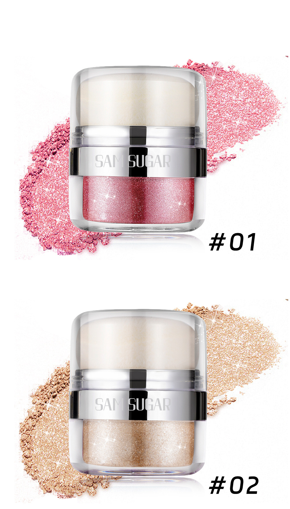 SAM SUGAR Cushion Highlighter Glitter Multi-functional Three-dimensional Contouring and Brightening Pearlescent Eyeshadow Body Pat Powder undefined