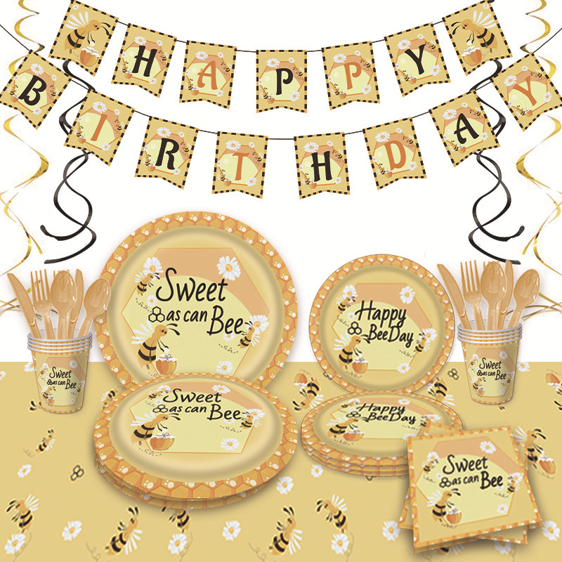 New Bee Theme Party Disposable Tableware Paper Plate Paper Plate Set Party Birthday Celebration Supplies Decoration