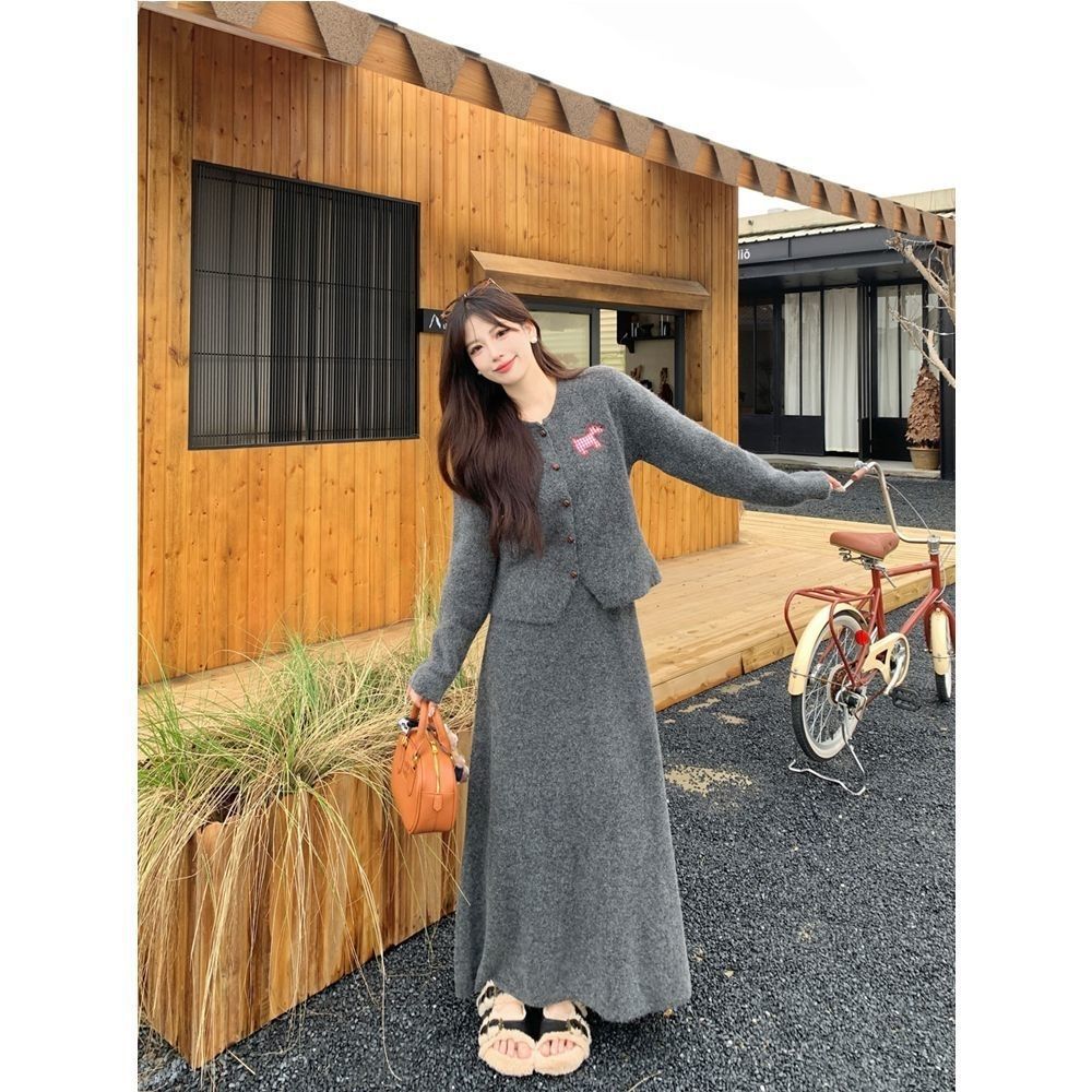 Women's Clothing Long Sleeved Cardigan Top And Skirt Two Piece Set For Women Autumn Outfit Youthful Slimming And Flattering_ecoleips.com