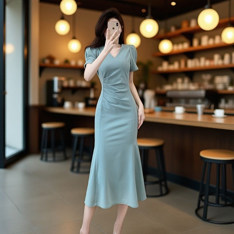 2025夏季新款高级感小个子收腰显瘦长裙法式气质赫本风连衣裙女|undefined