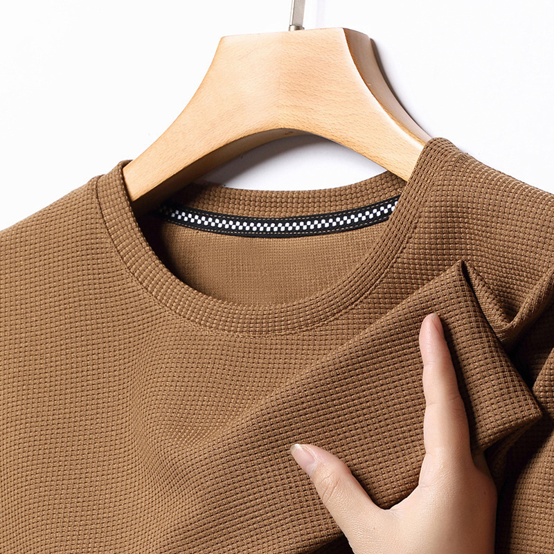 Cross-Border Exclusive Supply, New Summer Style, Waffle Texture Solid Color Men's Round Neck Short-Sleeve T-Shirt, 7 Colors Men's Tops