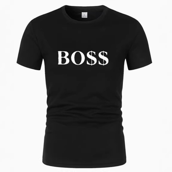 Men's Summer Short-Sleeved Tops T-Shirt Casual Crew Neck Mesh Boss Printed Short-Sleeved Breathable Fashion Sweatshirt