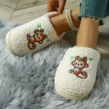 2026跨境新款批发室内家居毛绒保暖拖鞋厂家猴子爆款冬季棉拖鞋女