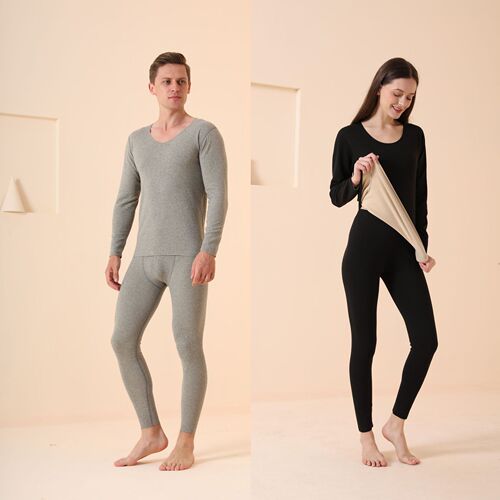 DeRong men's and women's AB-faced thermal underwear set autumn clothes and long pants round neck plus velvet thickening tight elastic autumn and winter