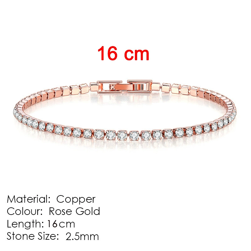 Браслет tennis Chengyuan Jewelry, циркон 2,5 мм, медь с гальваническим покрытием, 14–19 см