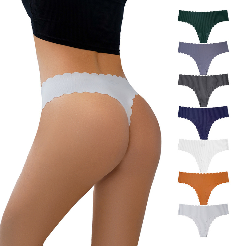 Amazon Foreign Trade Cross-Border Women's Threaded Wavy Edge Hot Seamless Breathable Low-Waist Thong Women's Fashionable and Sexy