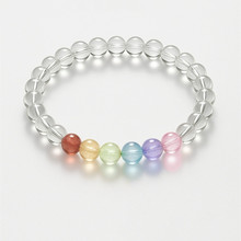 天然白水晶圆珠8mm单圈女款手串搭配海蓝宝发晶兔毛多宝手串时尚