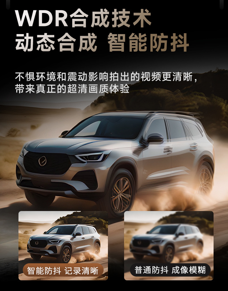 Three-Way In-Car Monitoring Dashcam with No-Wiring 4K High-Definition Dual Front and Rear Cameras, 3.2inch Screens, Wifi Connectivity