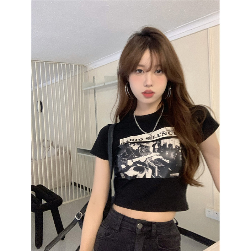 Korean Style Slim-Fitting Short Age-Reducing Cartoon Print Student Short-Sleeved T-Shirt Women's Slimming Look Top 2023 Cross-Border Korean Style Slim-Fitting Short Age-Reducing Cartoon Print Student Short-Sleeved T-Shirt Women's Slimming Look Top 2023 Cross-Border