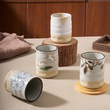 日式创意陶瓷复古茶杯寿司杯粗陶直身杯粗陶随手水杯礼盒套装送礼