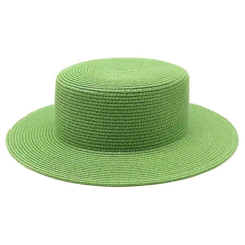 草绿色草帽女夏天平顶小礼帽海边度假沙滩帽网红草编帽子遮阳帽