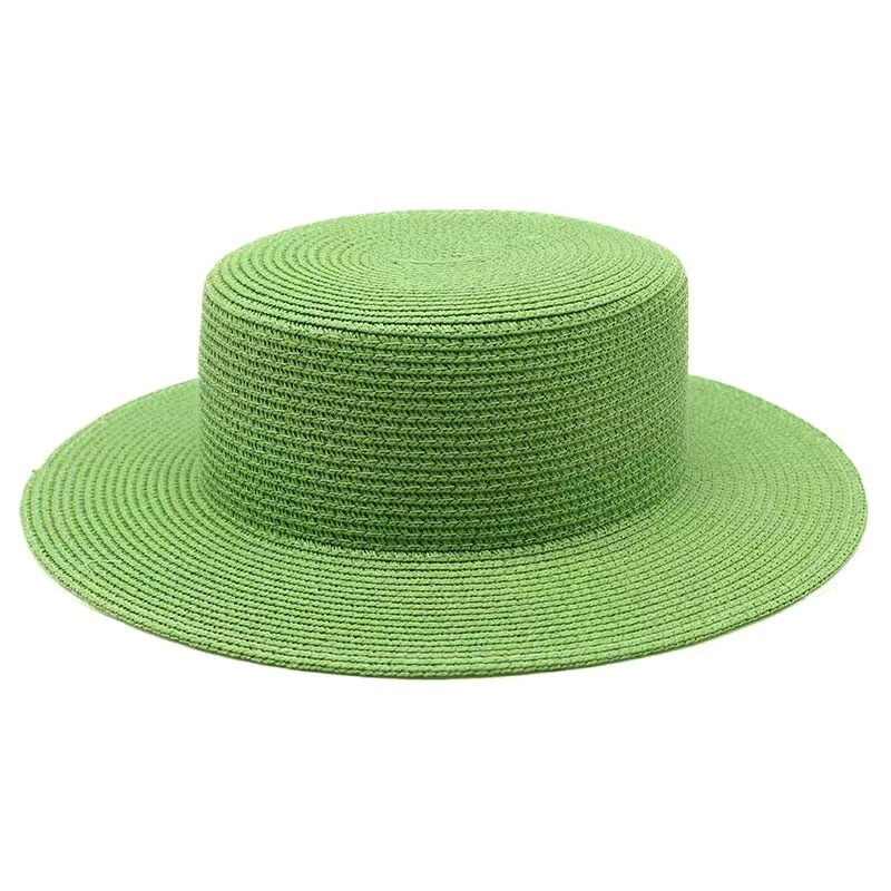 Grass Green Straw Hat Women's Summer Flat Top Small Top Hat Seaside Holiday Beach Hat Cyber Celebrity Straw Hat Sunshade Hat