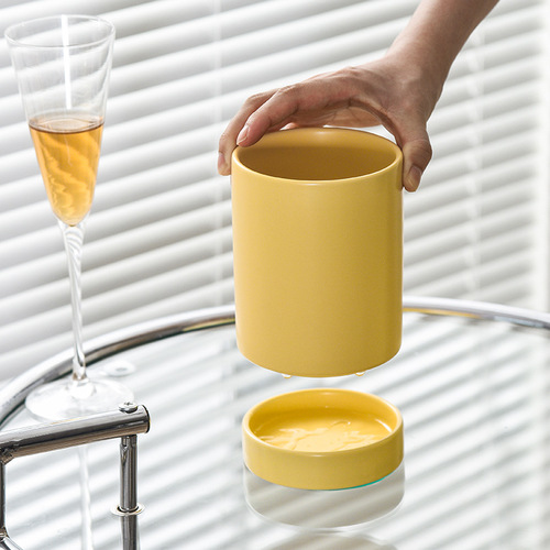 Multifunctional Japanese-style ceramic double-tube drain chopstick tube matte chopstick holder chopstick cage knife and fork storage box chopstick bucket