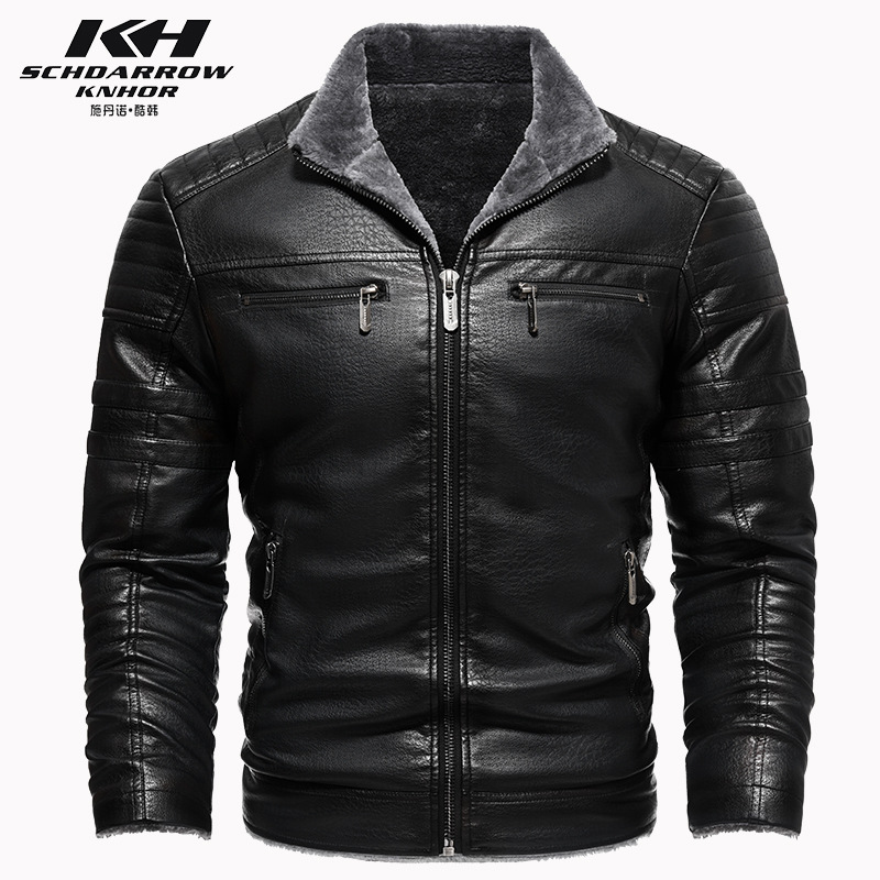 European and American Winter Leather Coat Thickened Artificial Leather Plush Warm Extra Large European Size Industrial Retro Imitation Leather Texture Jacket