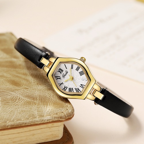 GODI Women's New Small Dial Luxury Vintage Retro Style Thin Barrel High-End Genuine Leather Quartz Watch