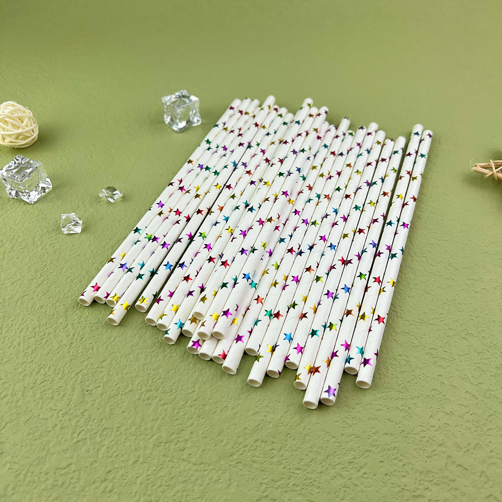 Paja de papel de punto colorido desechable degradable Kraft pastel de papel postre fiesta decoración paja tubo recto tubo de beber