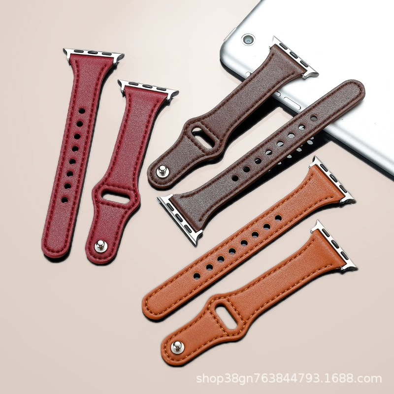 Для iwatch12345678 поколения Apple с заклепками пряжкой спортивный ремешок для часов маленький мужской пояс Slim Fit ремешок для часов из воловьей кожи