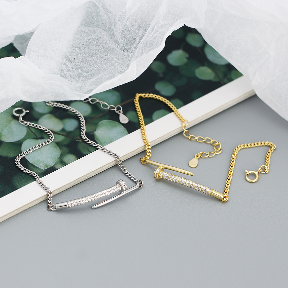 Fashion Geometric Silver Bracelets Inlay Rhinestones 925 Silver Bracelets