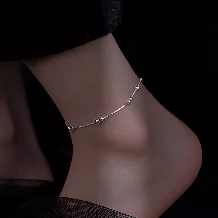 925 Silver-Plated Transfer Bead Anklet 2023 New Trendy High-End Anklet Niche Women's Anklet Leg Chain